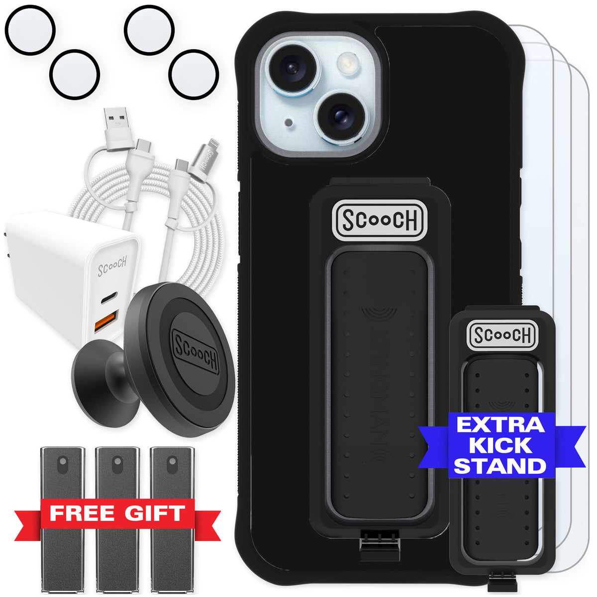 Scooch Wingman Black for iPhone 15 — Ultimate Bundle