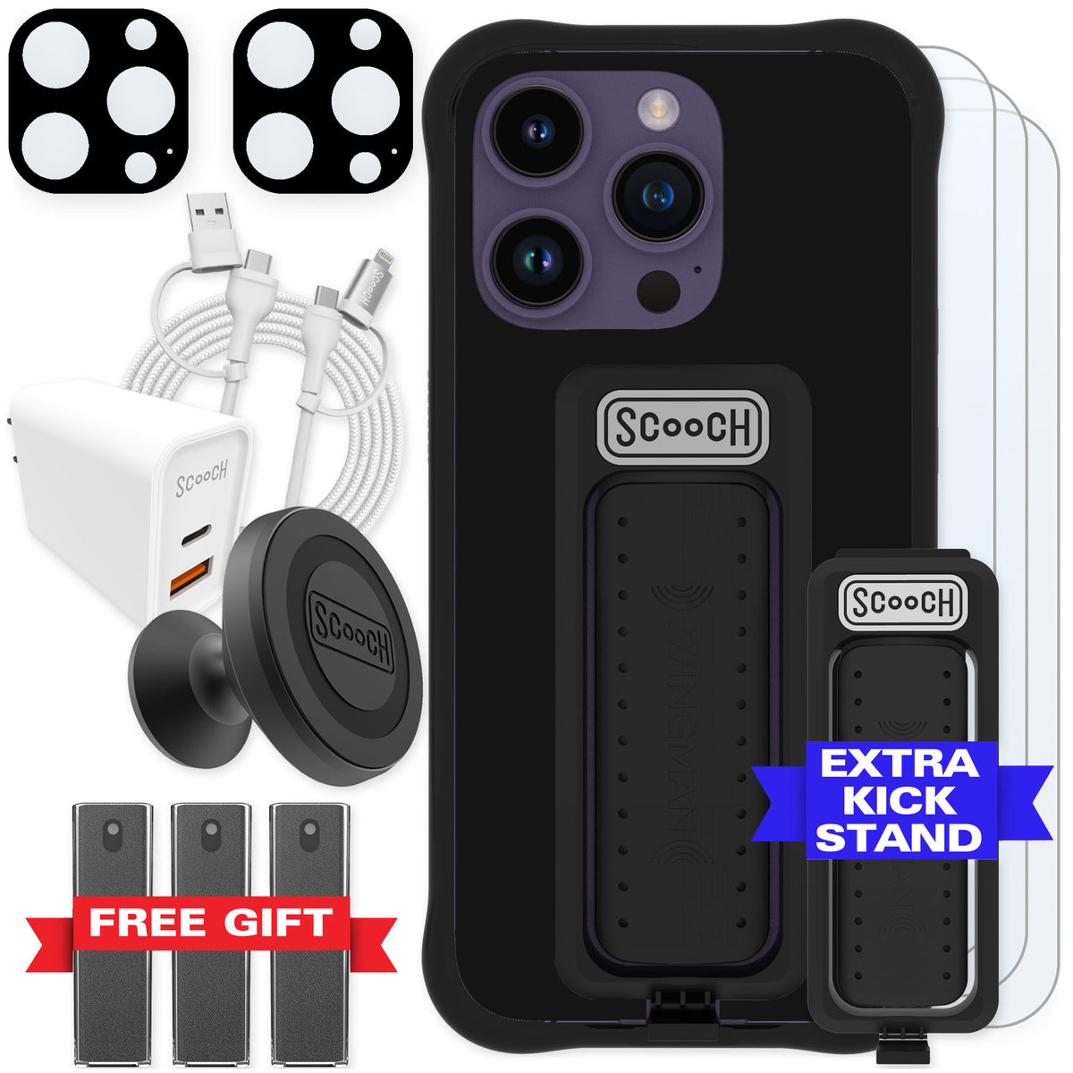 Scooch Wingman Black for iPhone 14 Pro — Ultimate Bundle