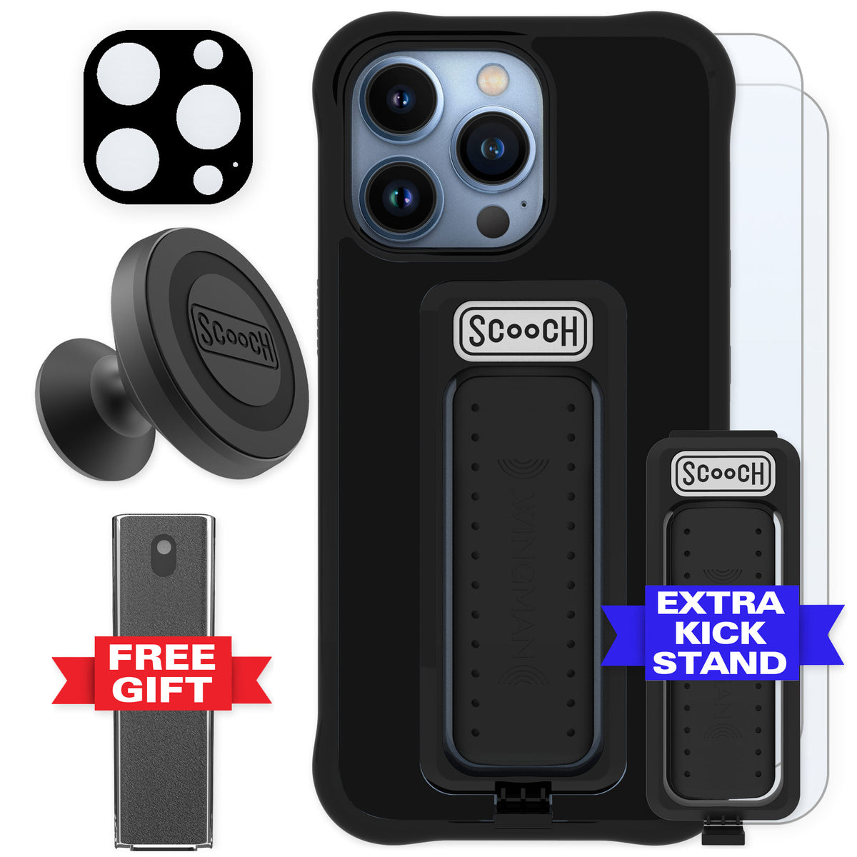 Scooch Wingman Black for iPhone 13 Pro — Defender Bundle