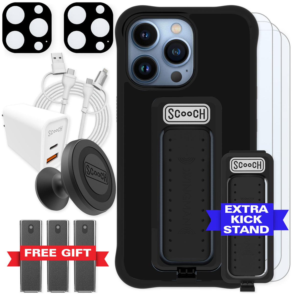 Scooch Wingman Black for iPhone 13 Pro — Ultimate Bundle