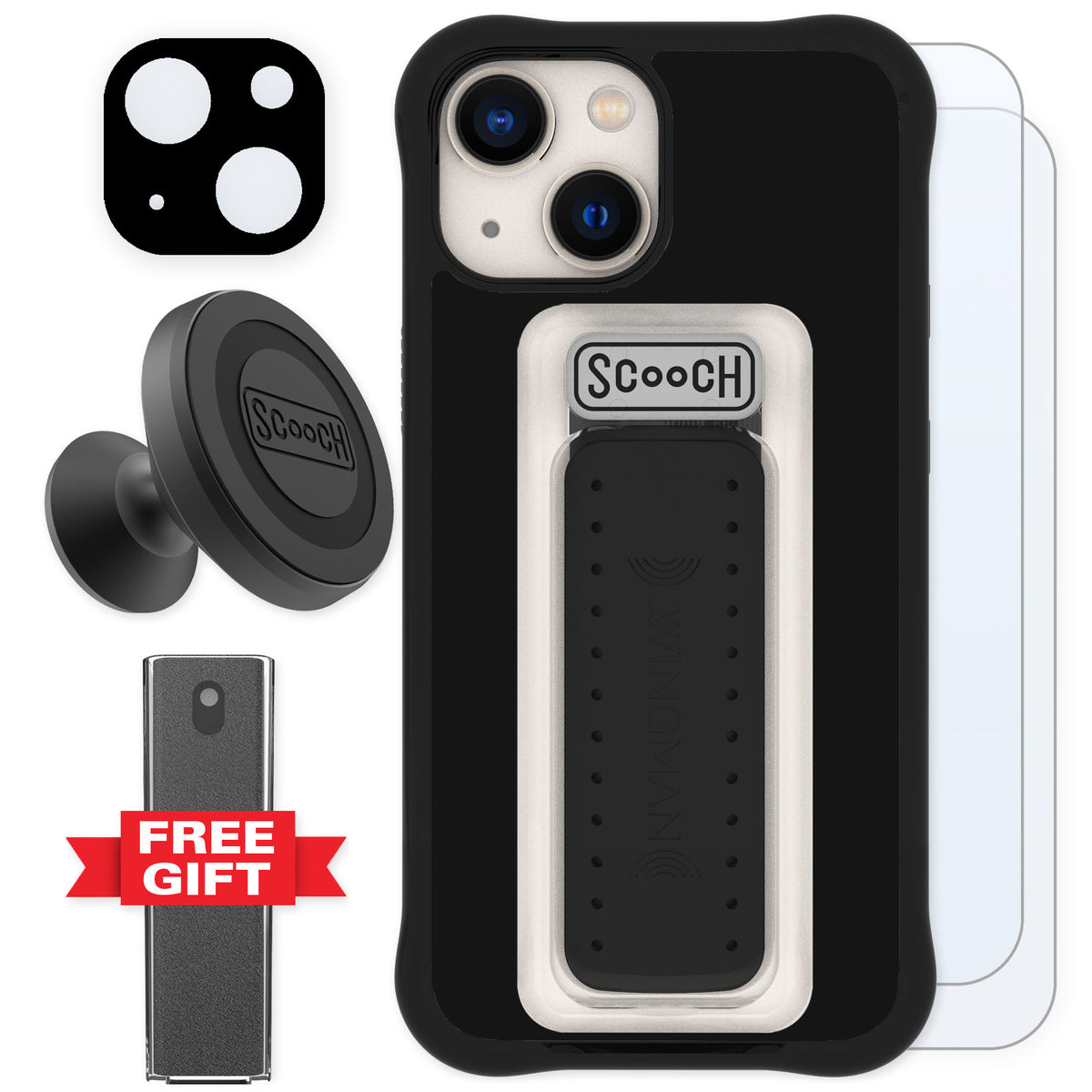 Scooch Wingman Black for iPhone 13 mini — Defender Bundle
