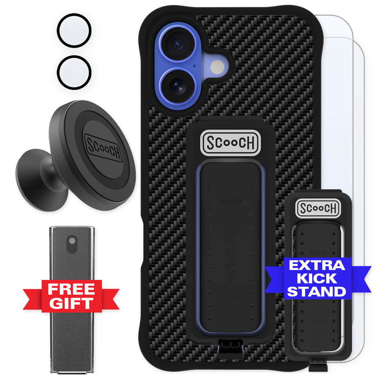 Scooch Wingman Carbon Fiber for iPhone 16 — Defender Bundle