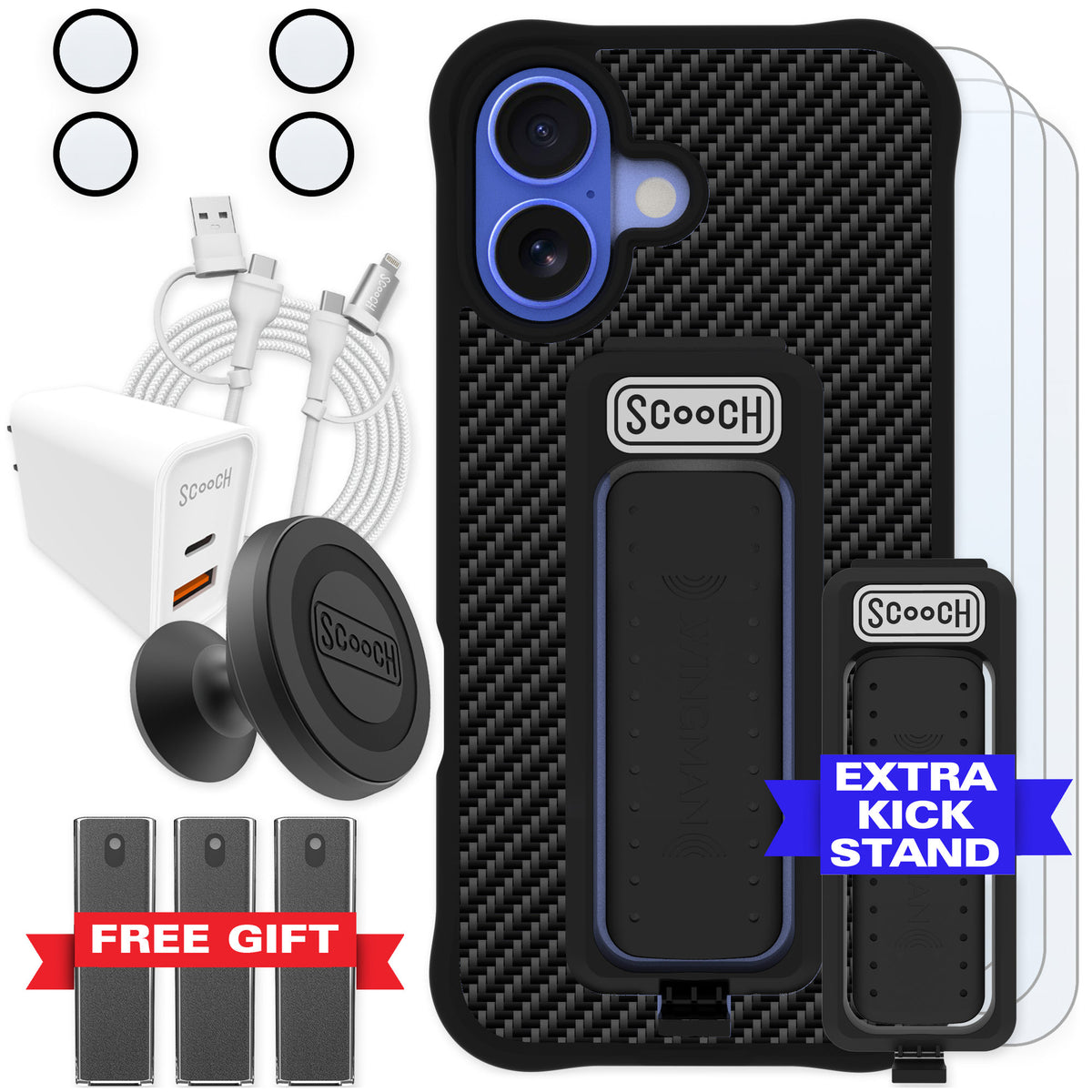 Scooch Wingman Carbon Fiber for iPhone 16 — Ultimate Bundle