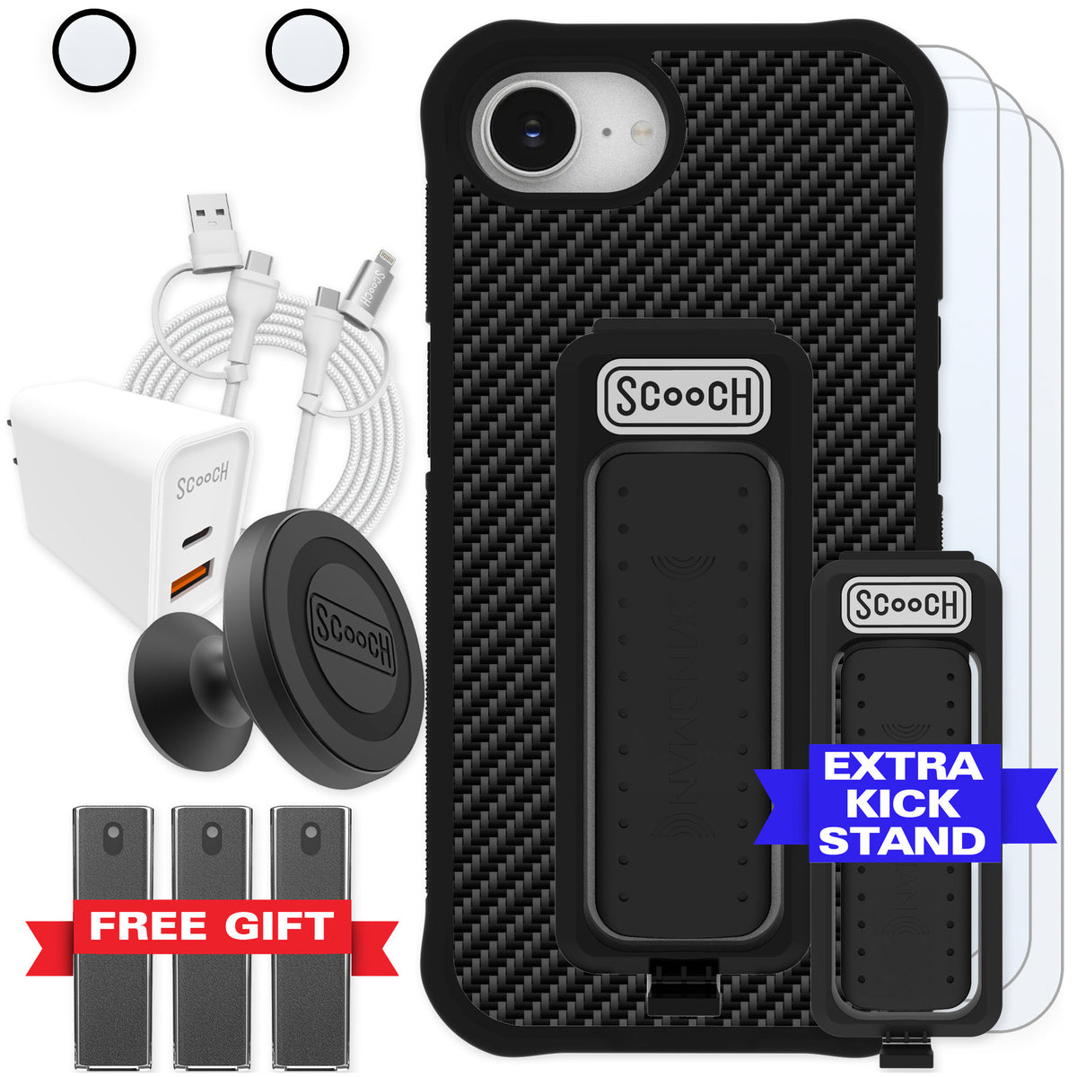 Scooch Wingman Carbon Fiber for iPhone 16e — Ultimate Bundle