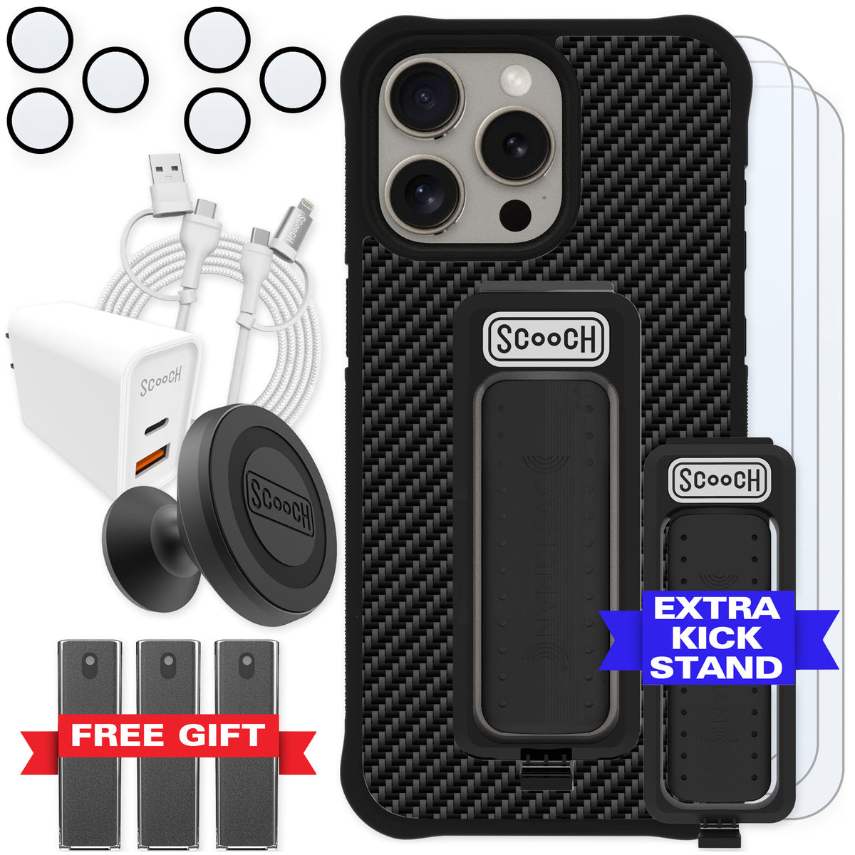 Scooch Wingman Carbon Fiber for iPhone 15 Pro Max — Ultimate Bundle