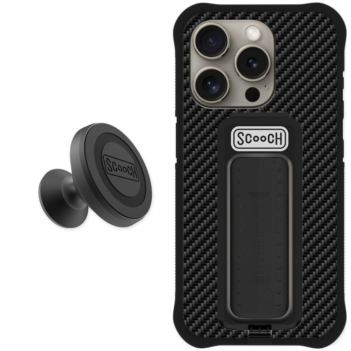 Scooch Wingman Carbon Fiber for iPhone 15 Pro — Starter Bundle
