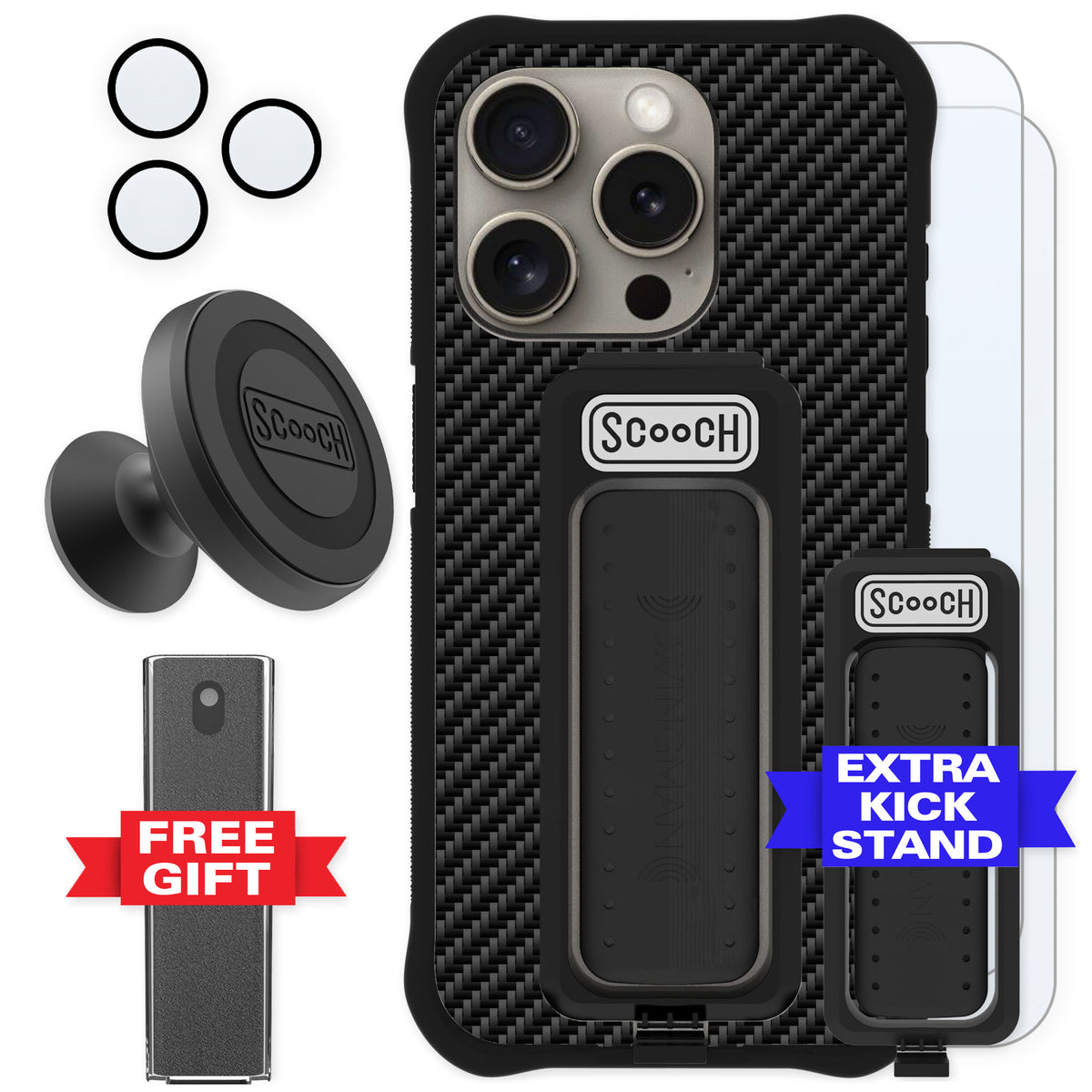 Scooch Wingman Carbon Fiber for iPhone 15 Pro — Defender Bundle