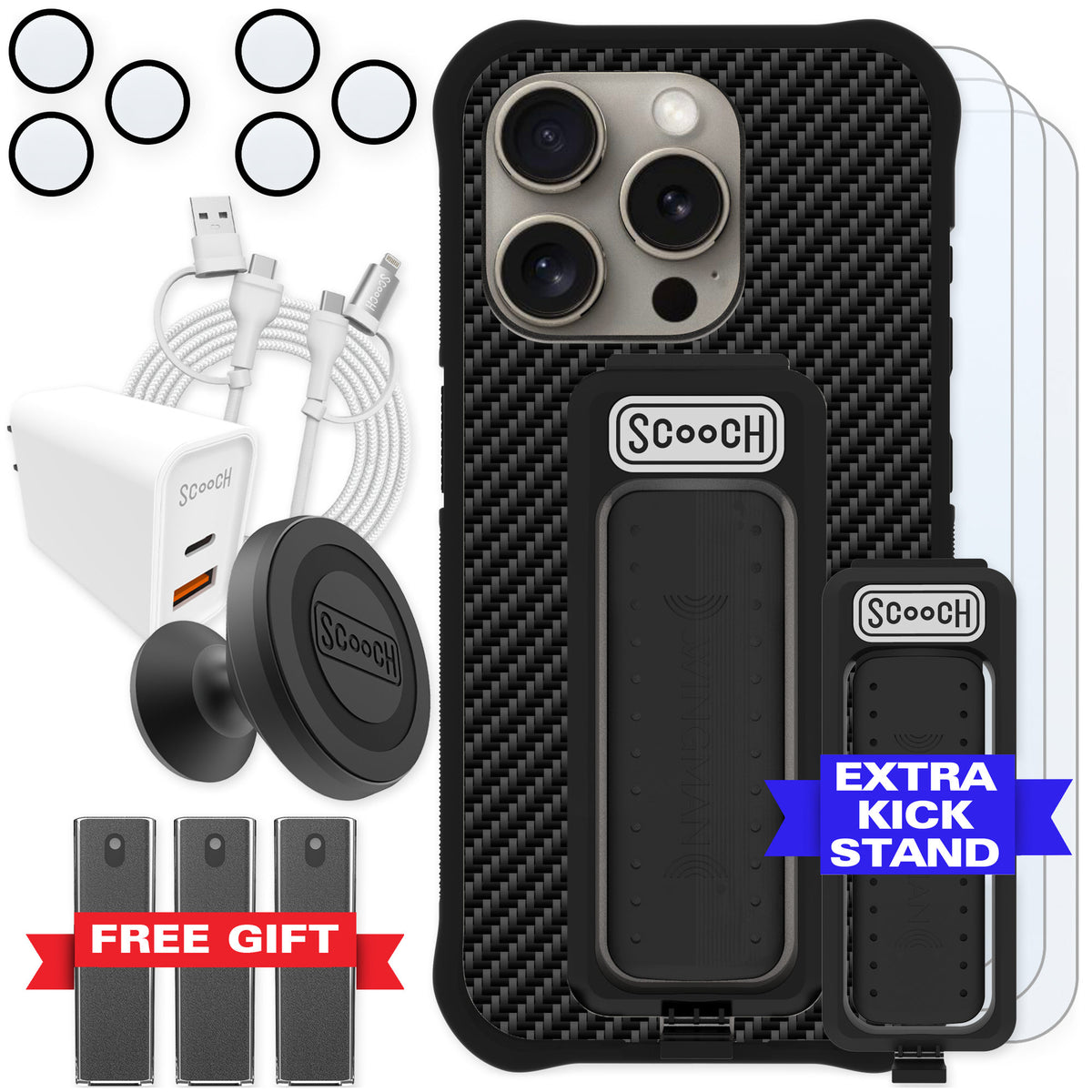 Scooch Wingman Carbon Fiber for iPhone 15 Pro — Ultimate Bundle
