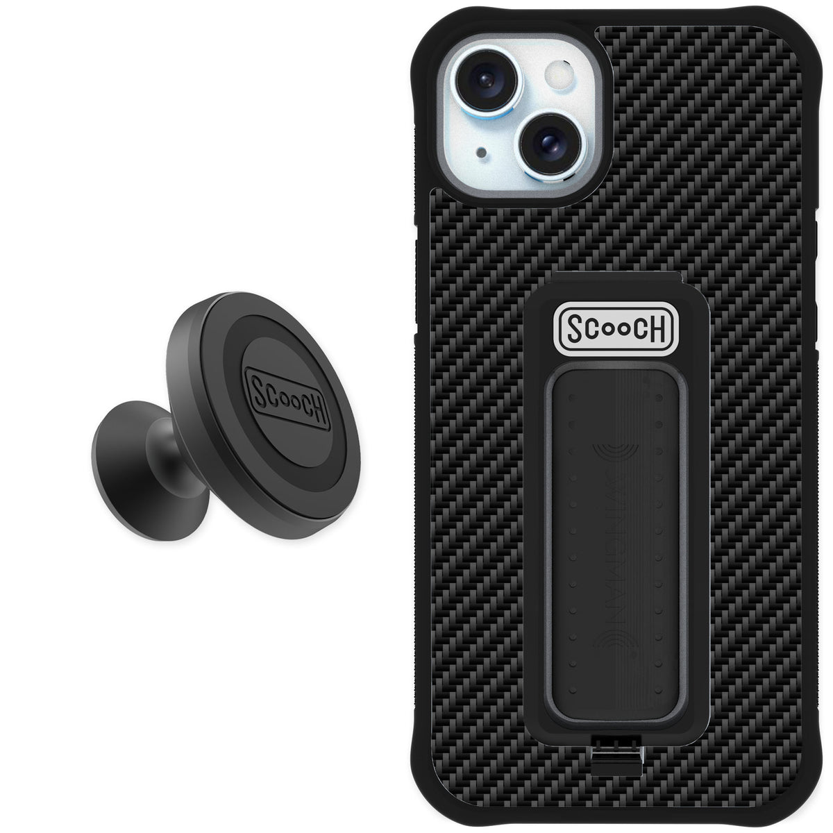 Scooch Wingman Carbon Fiber for iPhone 15 Plus — Starter Bundle