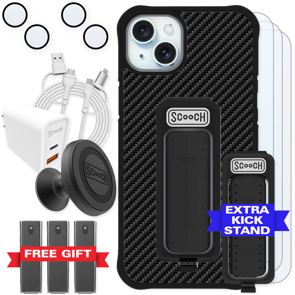 Scooch Wingman Carbon Fiber for iPhone 15 Plus — Ultimate Bundle