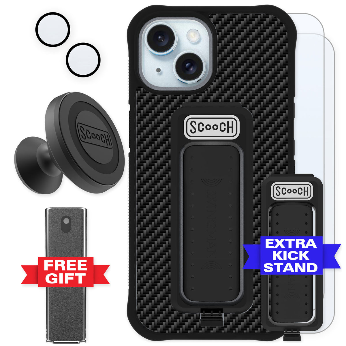 Scooch Wingman Carbon Fiber for iPhone 15 — Defender Bundle
