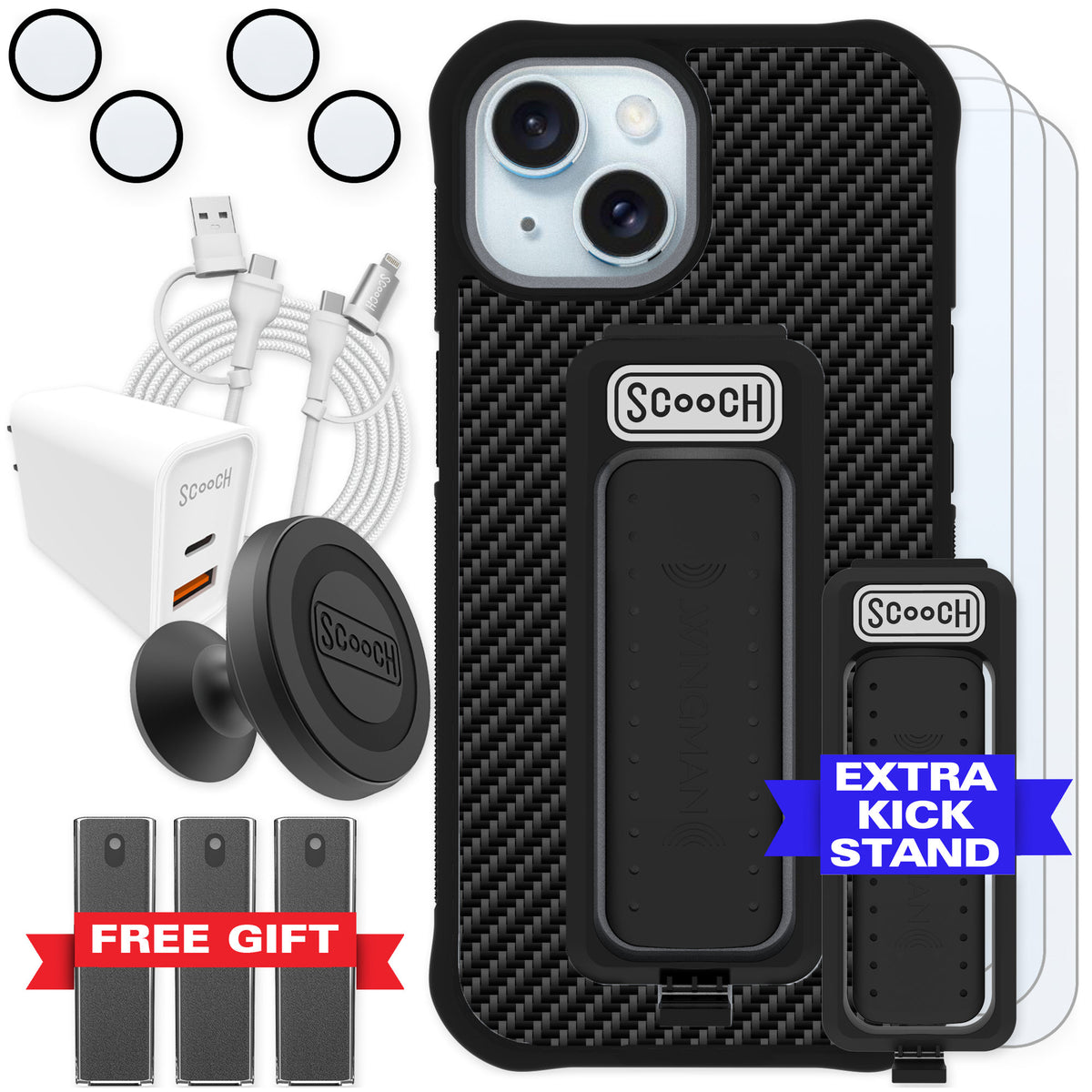 Scooch Wingman Carbon Fiber for iPhone 15 — Ultimate Bundle