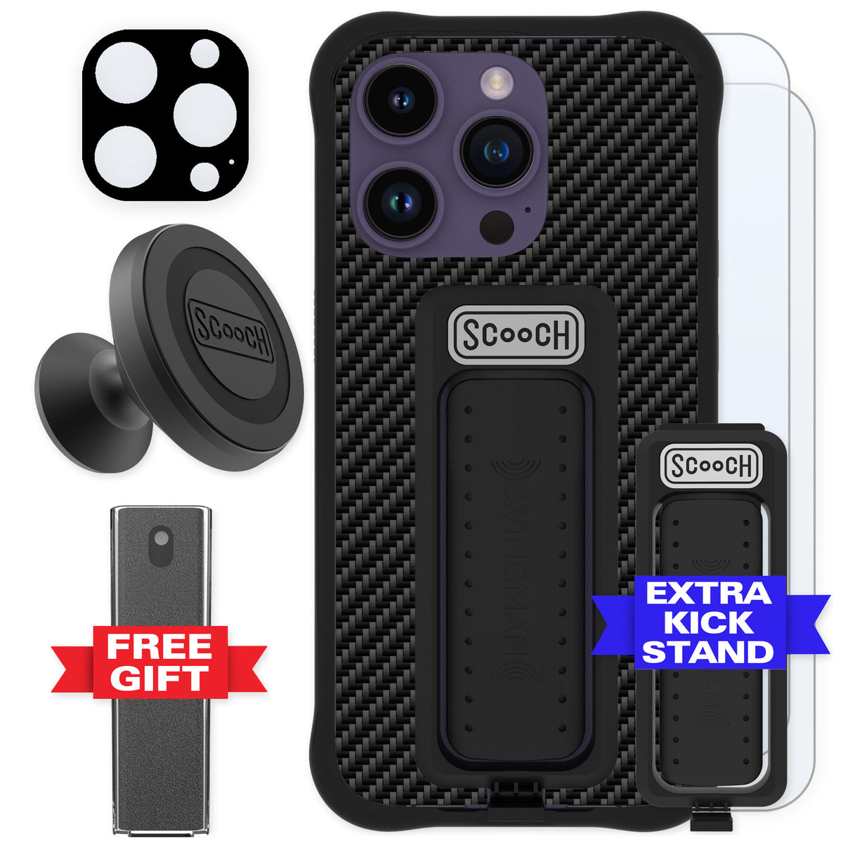 Scooch Wingman Carbon Fiber for iPhone 14 Pro — Defender Bundle