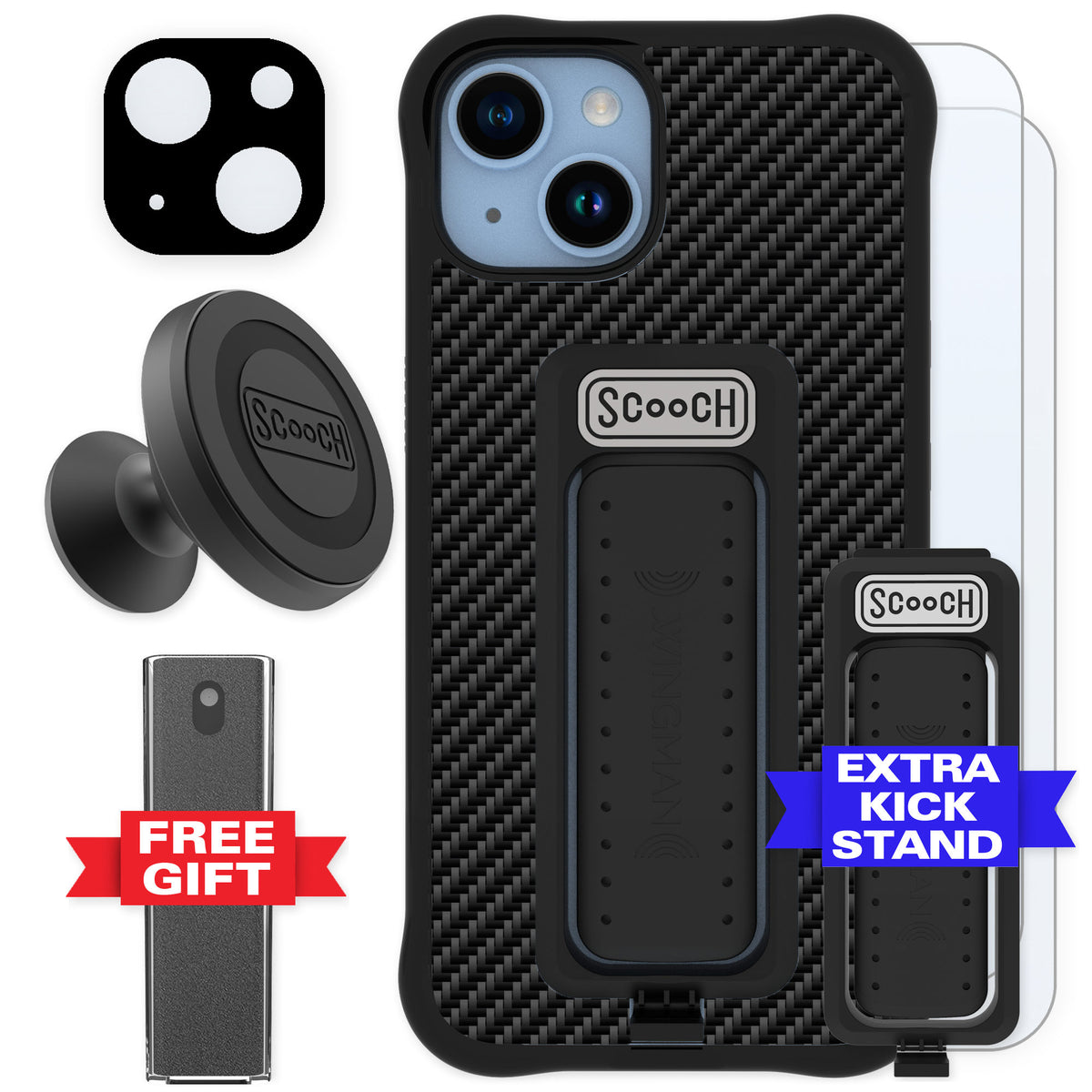 Scooch Wingman Carbon Fiber for iPhone 14 — Defender Bundle