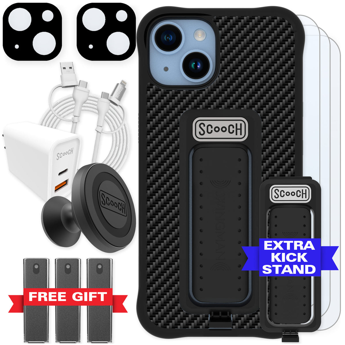 Scooch Wingman Carbon Fiber for iPhone 14 — Ultimate Bundle