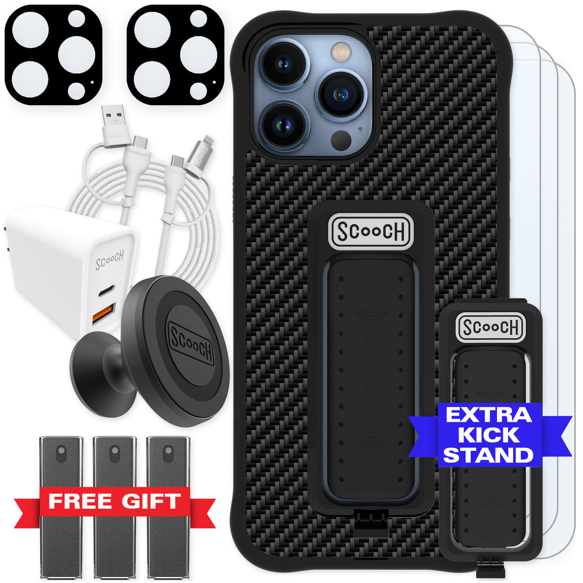 Scooch Wingman Carbon Fiber for iPhone 13 Pro Max — Ultimate Bundle