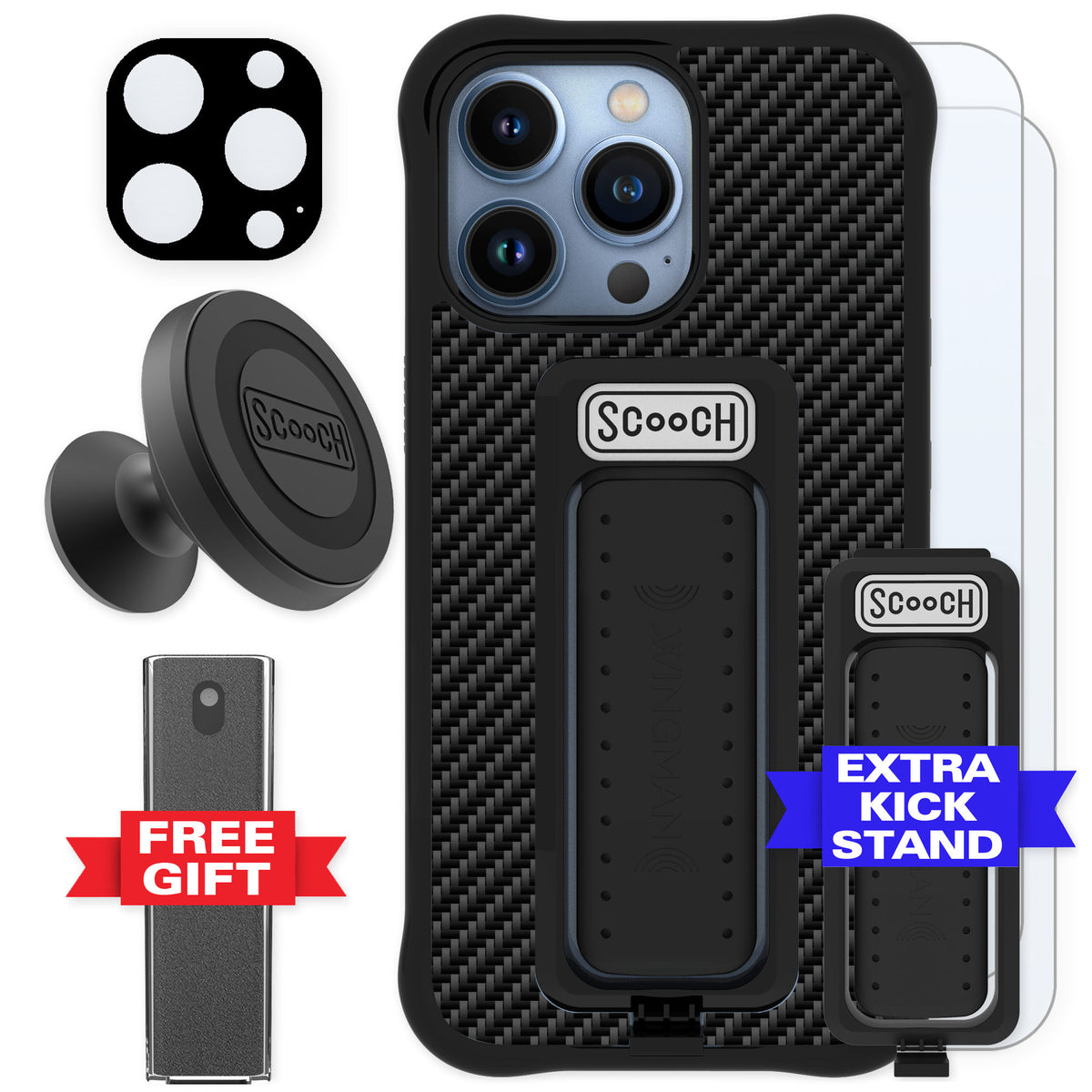 Scooch Wingman Carbon Fiber for iPhone 13 Pro — Defender Bundle