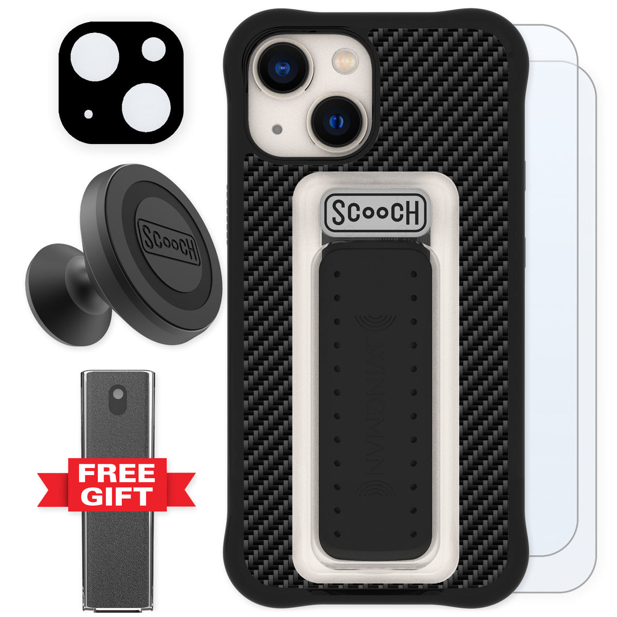 Scooch Wingman Carbon Fiber for iPhone 13 mini — Defender Bundle