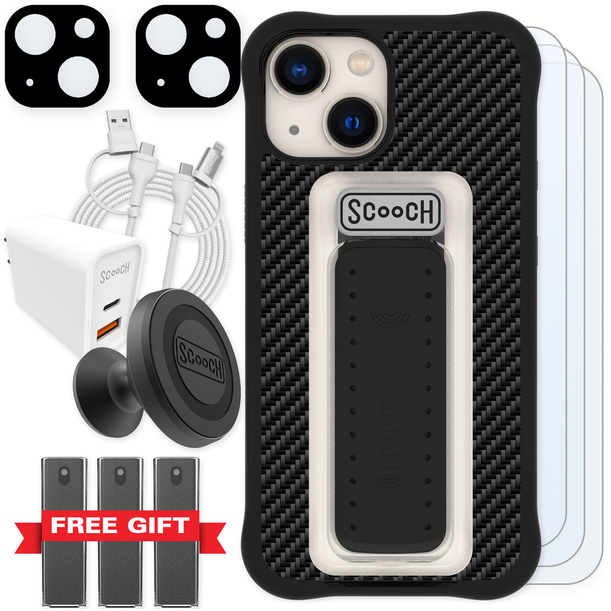 Scooch Wingman Carbon Fiber for iPhone 13 mini — Ultimate Bundle