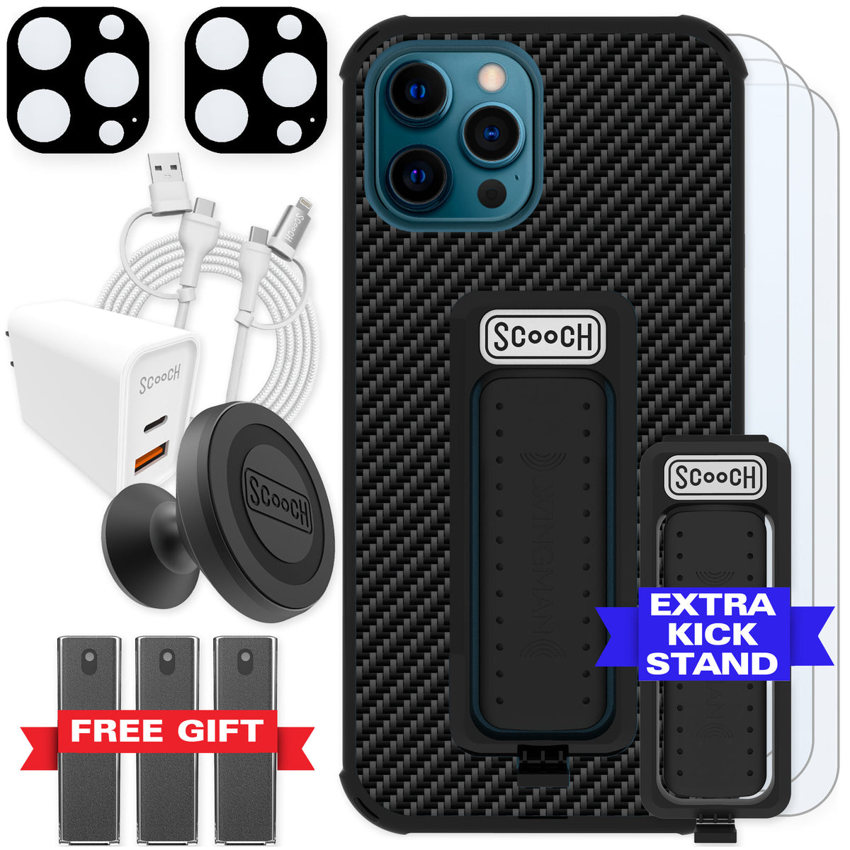 Scooch Wingman Carbon Fiber for iPhone 12 Pro Max — Ultimate Bundle