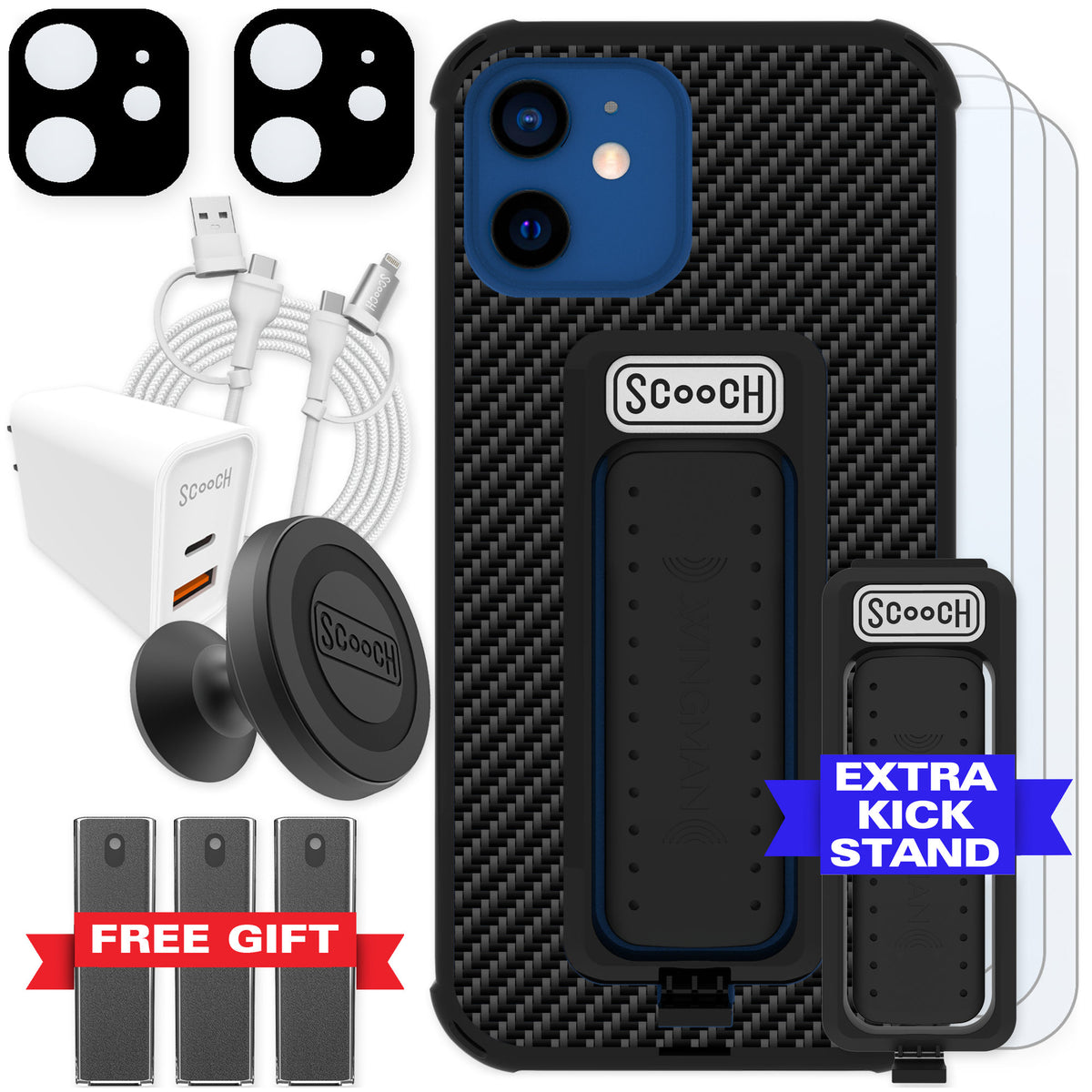 Scooch Wingman Carbon Fiber for iPhone 12 — Ultimate Bundle