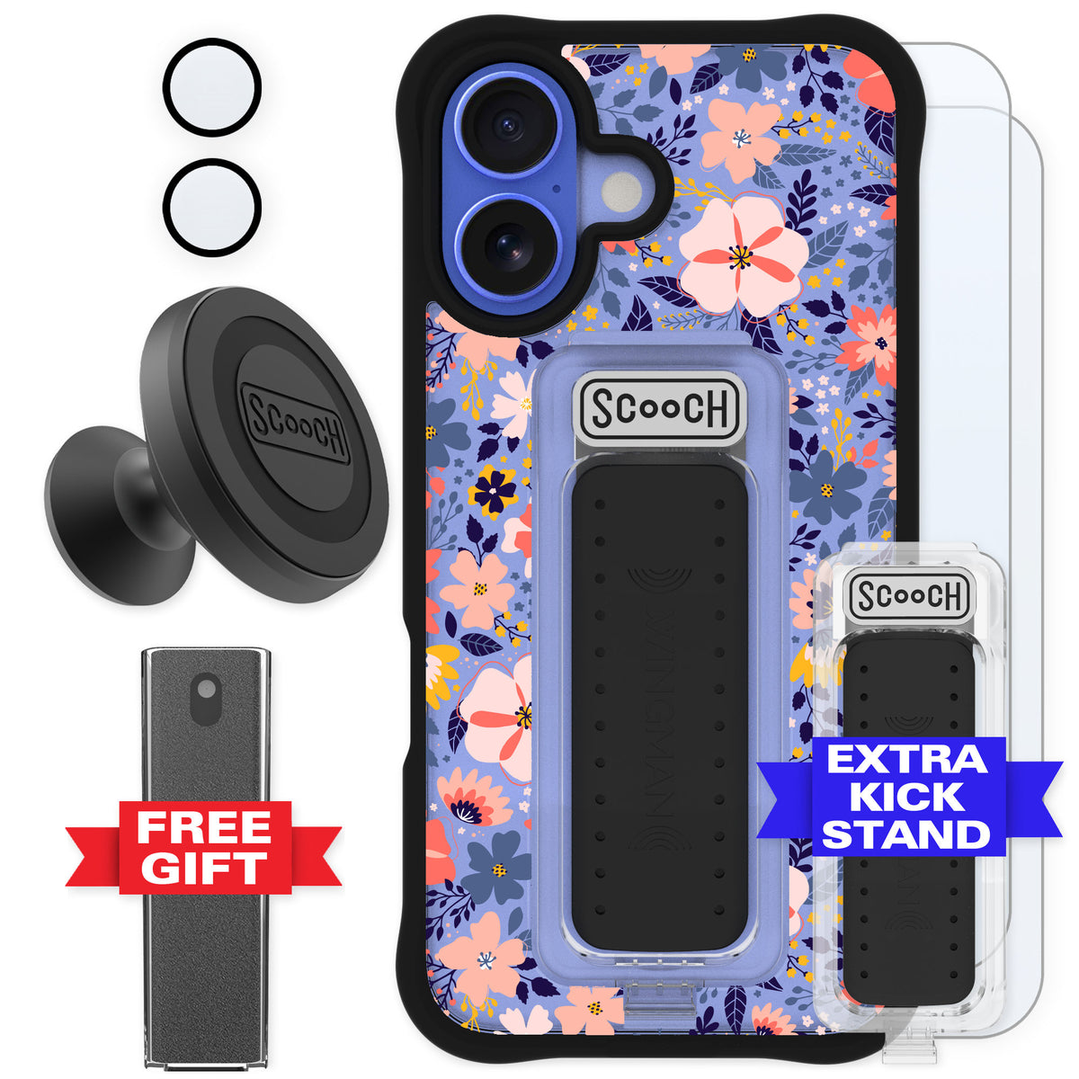 Scooch Wingman Wildflowers for iPhone 16 — Defender Bundle
