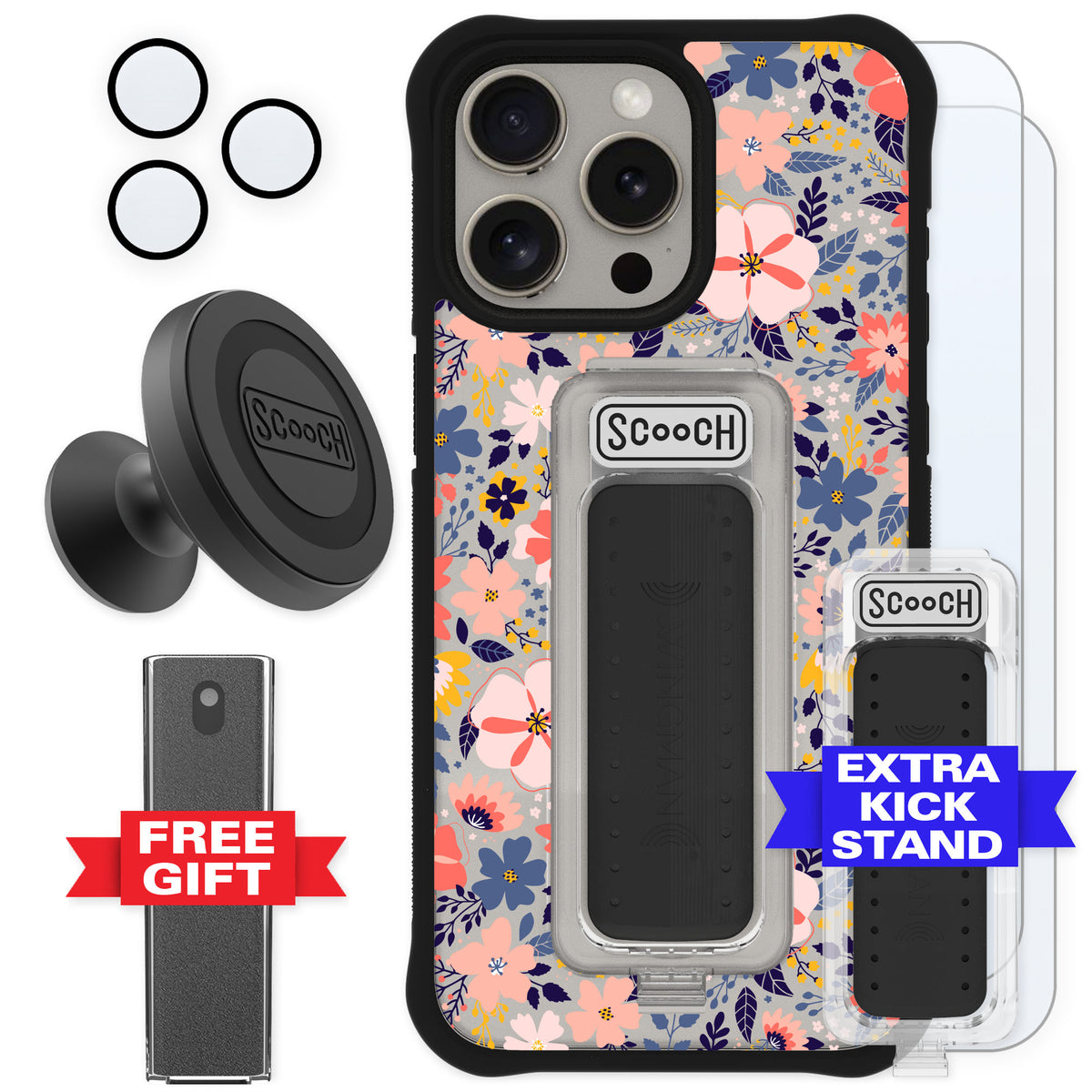 Scooch Wingman Wildflowers for iPhone 15 Pro Max — Defender Bundle
