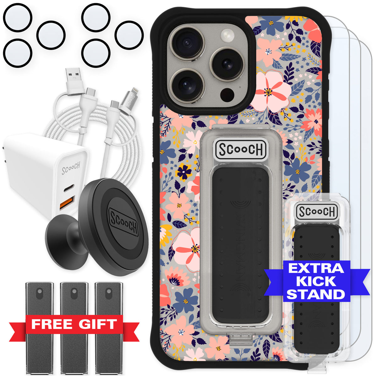 Scooch Wingman Wildflowers for iPhone 15 Pro Max — Ultimate Bundle