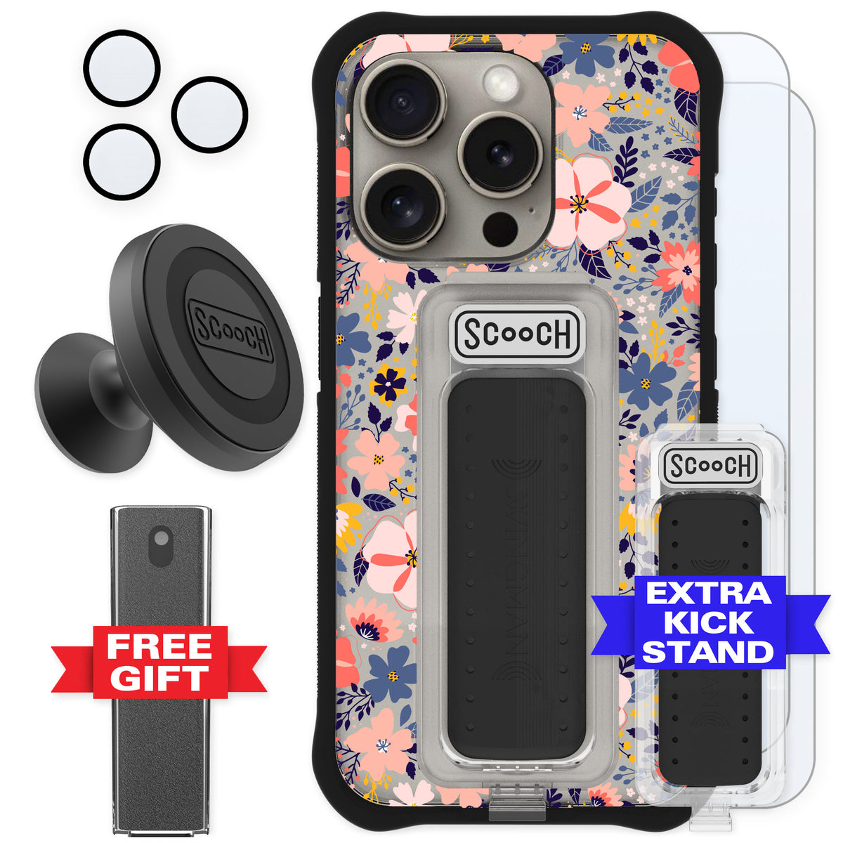 Scooch Wingman Wildflowers for iPhone 15 Pro — Defender Bundle
