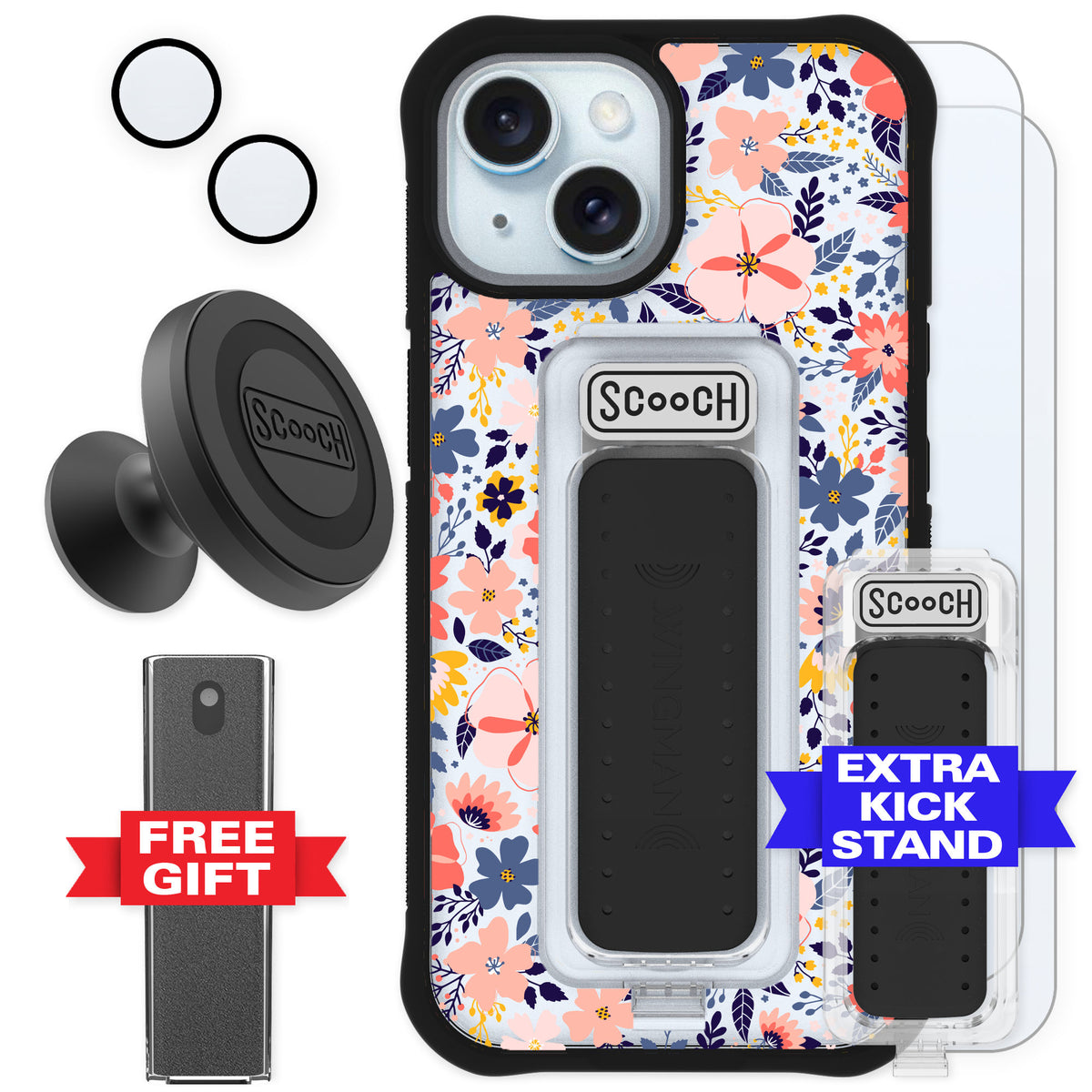 Scooch Wingman Wildflowers for iPhone 15 — Defender Bundle
