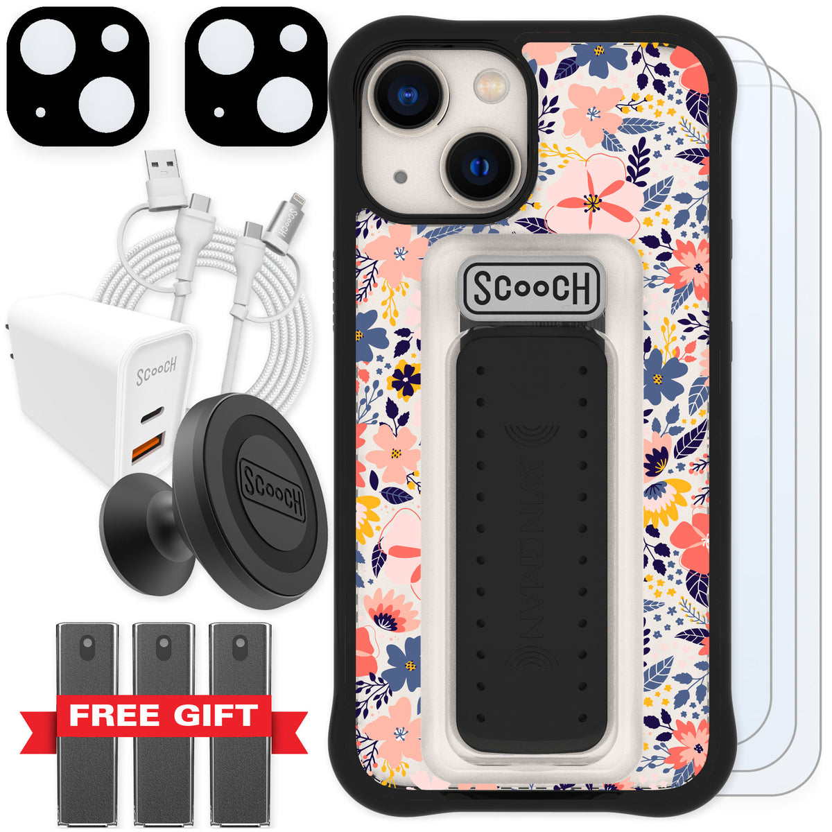 Scooch Wingman Wildflowers for iPhone 13 mini — Ultimate Bundle