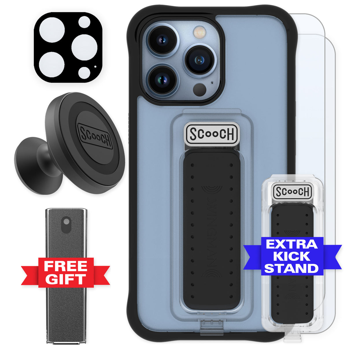 Scooch Wingman Tuxedo Clear for iPhone 13 Pro — Defender Bundle