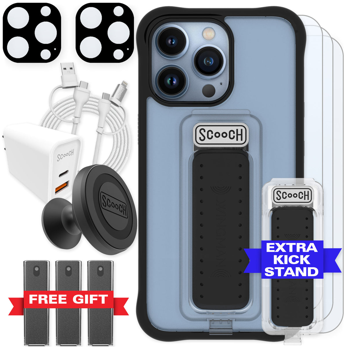 Scooch Wingman Tuxedo Clear for iPhone 13 Pro — Ultimate Bundle