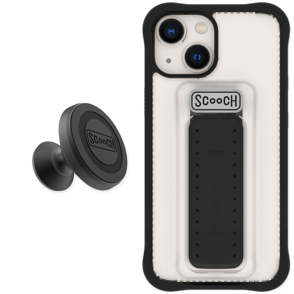 Scooch Wingman Tuxedo Clear for iPhone 13 mini — Starter Bundle