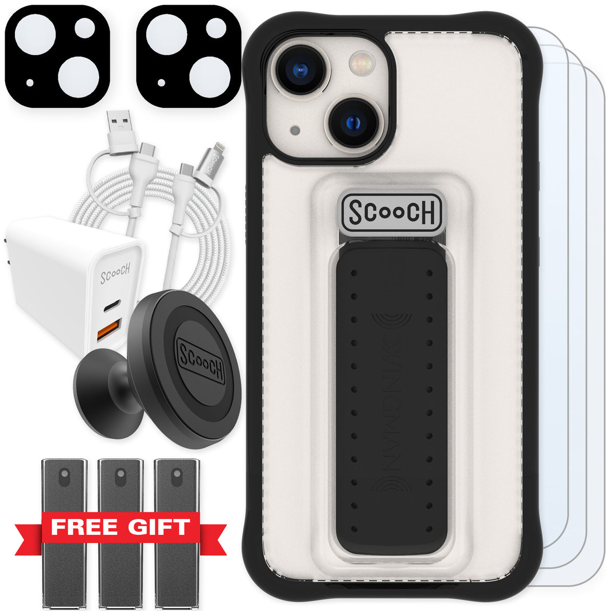 Scooch Wingman Tuxedo Clear for iPhone 13 mini — Ultimate Bundle