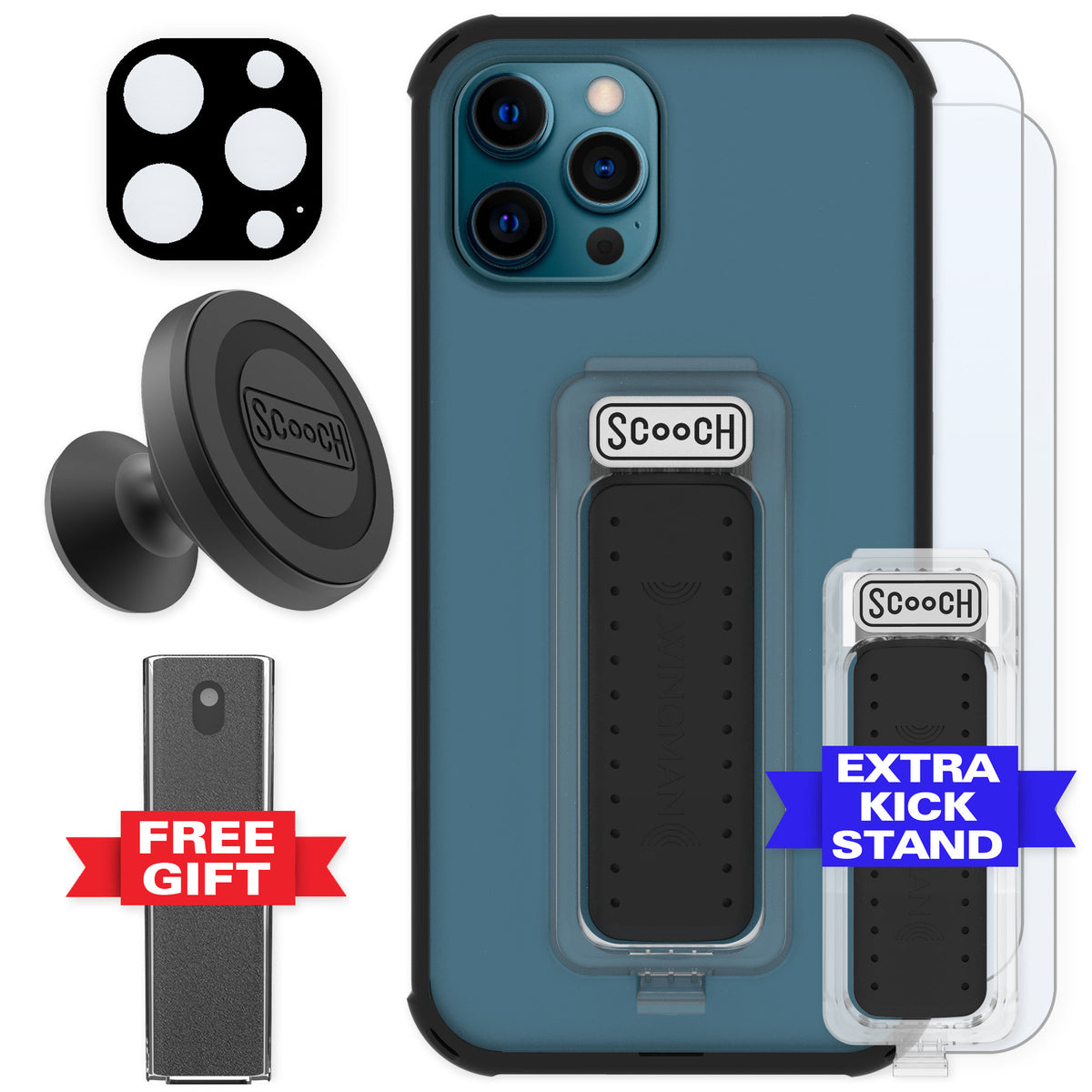 Scooch Wingman Tuxedo Clear for iPhone 12 Pro — Defender Bundle