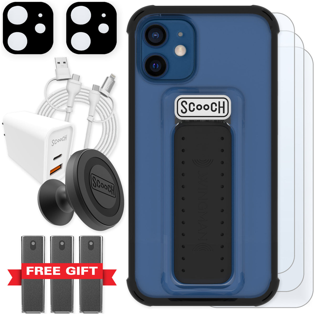 Scooch Wingman Tuxedo Clear for iPhone 12 mini — Ultimate Bundle