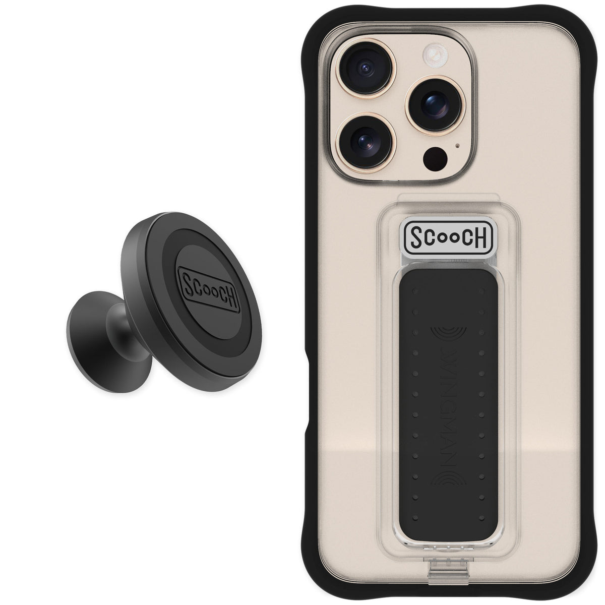Scooch Wingman Tuxedo Clear for iPhone 16 Pro — Starter Bundle