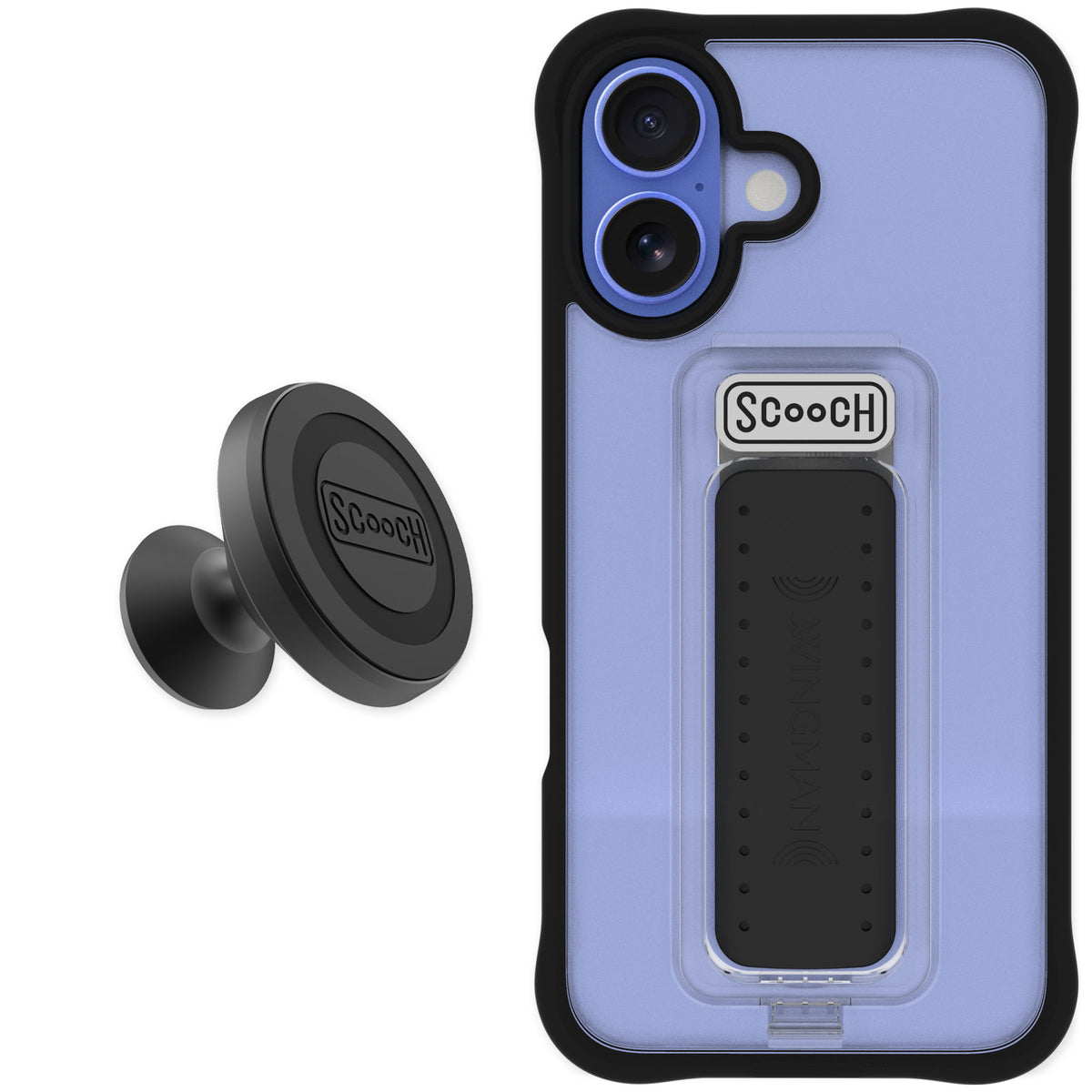 Scooch Wingman Tuxedo Clear for iPhone 16 — Starter Bundle