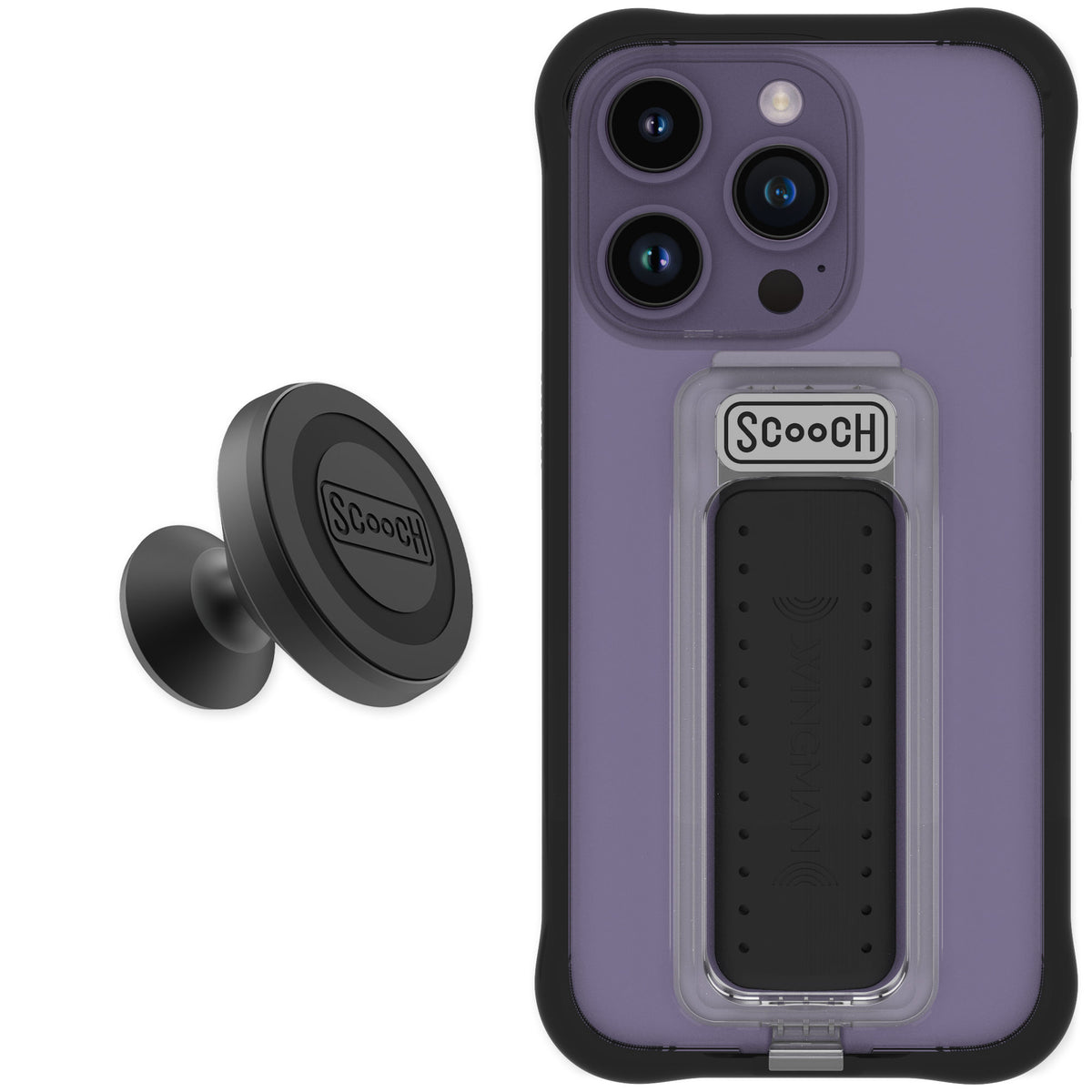 Scooch Wingman Tuxedo Clear for iPhone 14 Pro — Starter Bundle