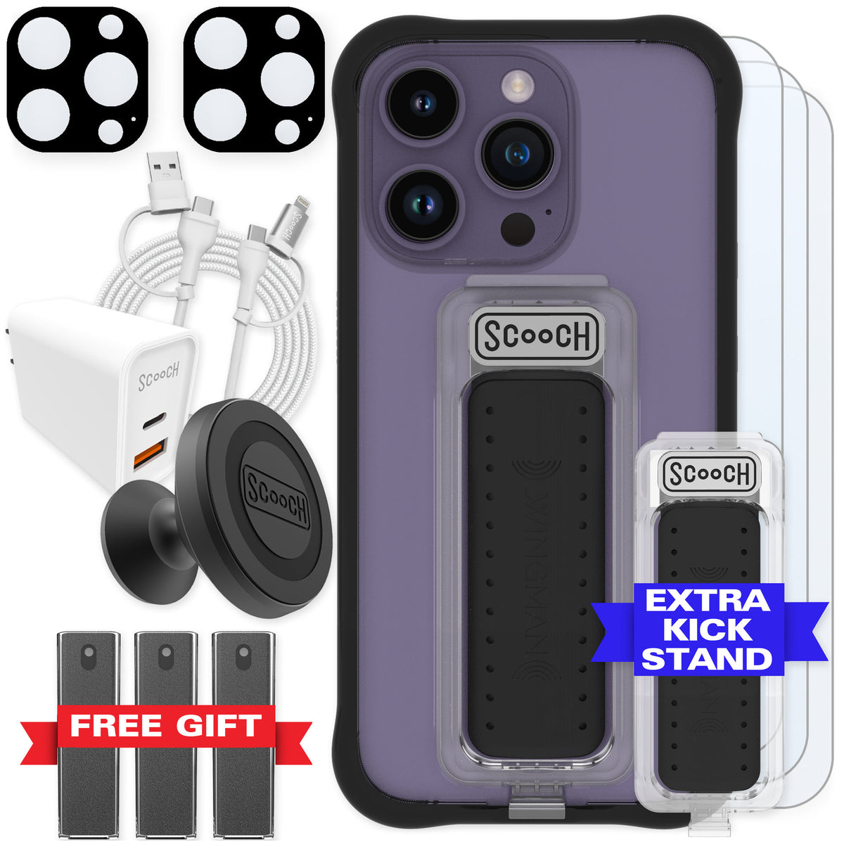 Scooch Wingman Tuxedo Clear for iPhone 14 Pro — Ultimate Bundle