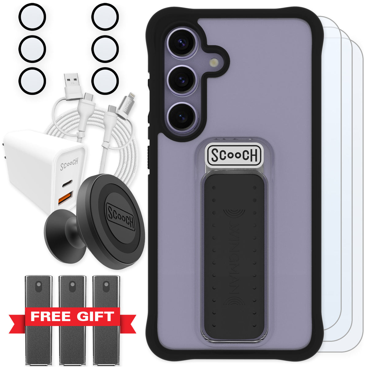 Scooch Wingman Tuxedo Clear for Galaxy S24 — Ultimate Bundle