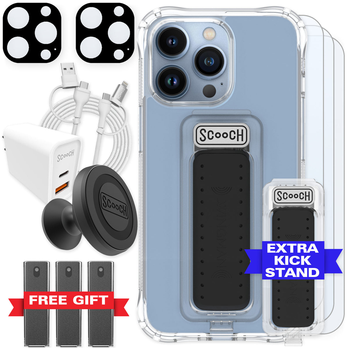 Scooch Wingman Clear for iPhone 13 Pro — Ultimate Bundle