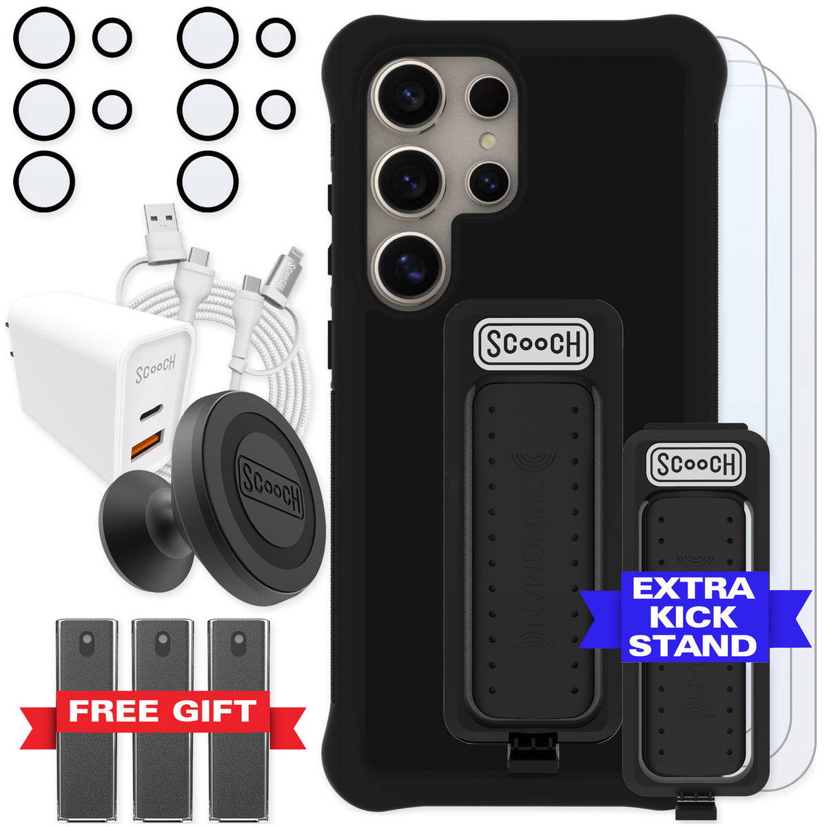 Scooch Wingman Black for Galaxy S25 Ultra — Ultimate Bundle