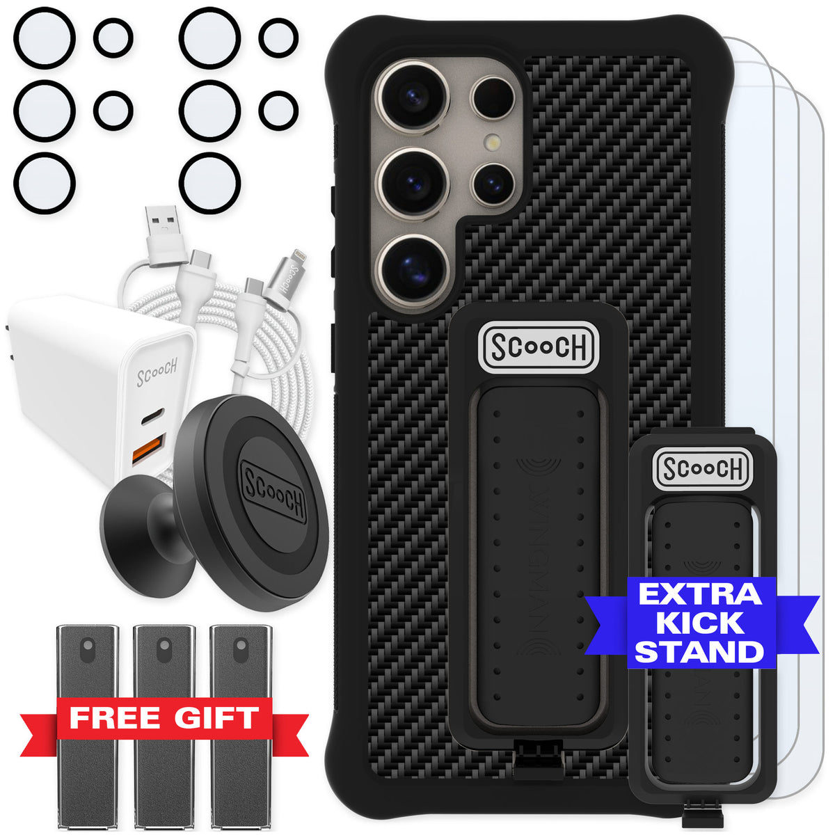 Scooch Wingman Carbon Fiber for Galaxy S25 Ultra — Ultimate Bundle