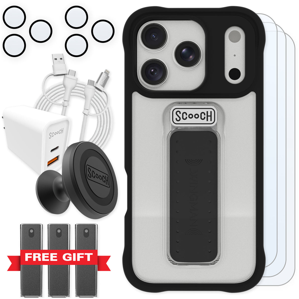 Scooch Wingman Tuxedo Clear for iPhone 17 Pro — Ultimate Bundle