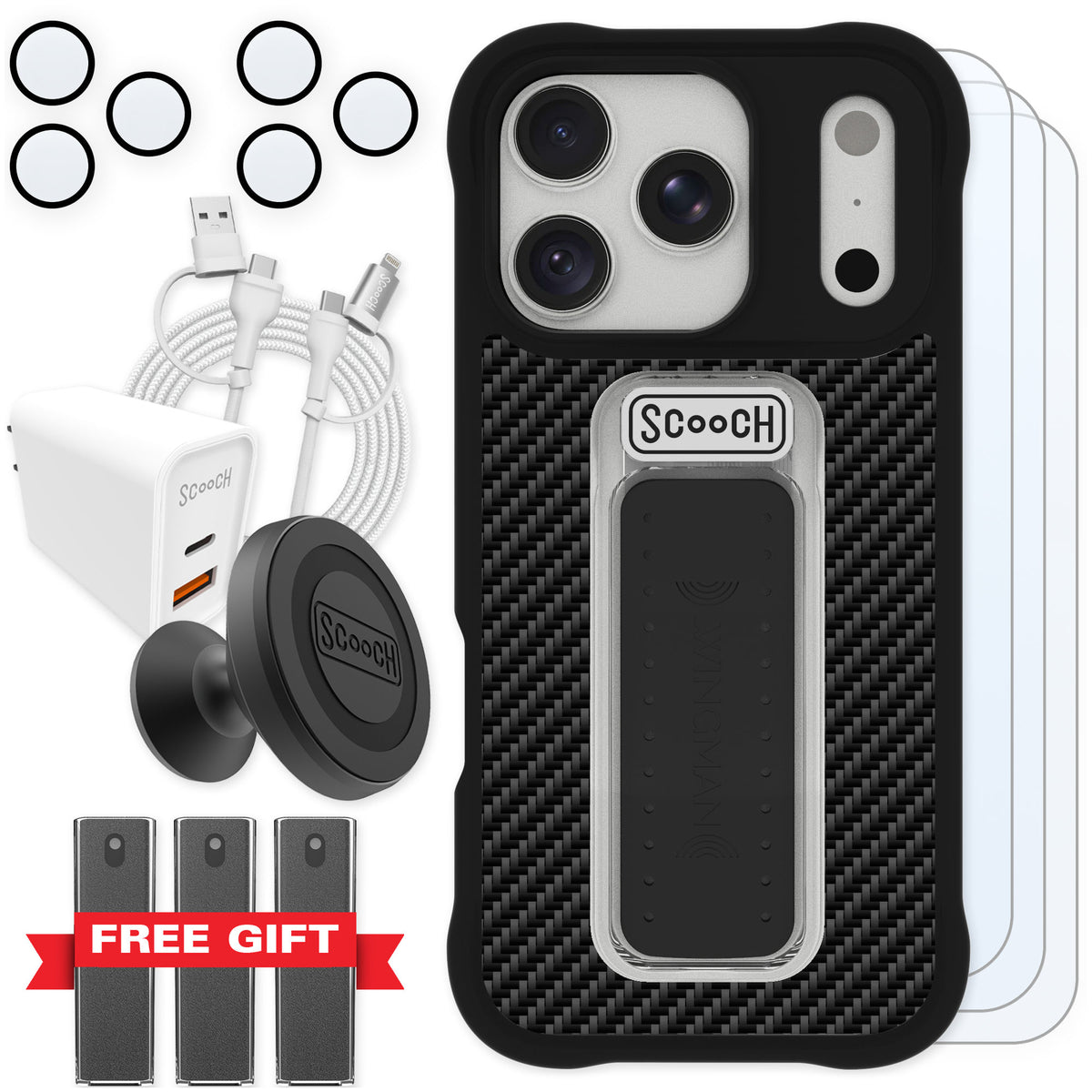 Scooch Wingman Carbon Fiber for iPhone 17 Pro — Ultimate Bundle
