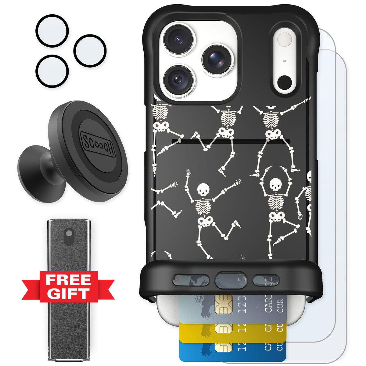 Scooch Wingmate Swinging Skeletons for iPhone 18 Pro Max — Defender Bundle