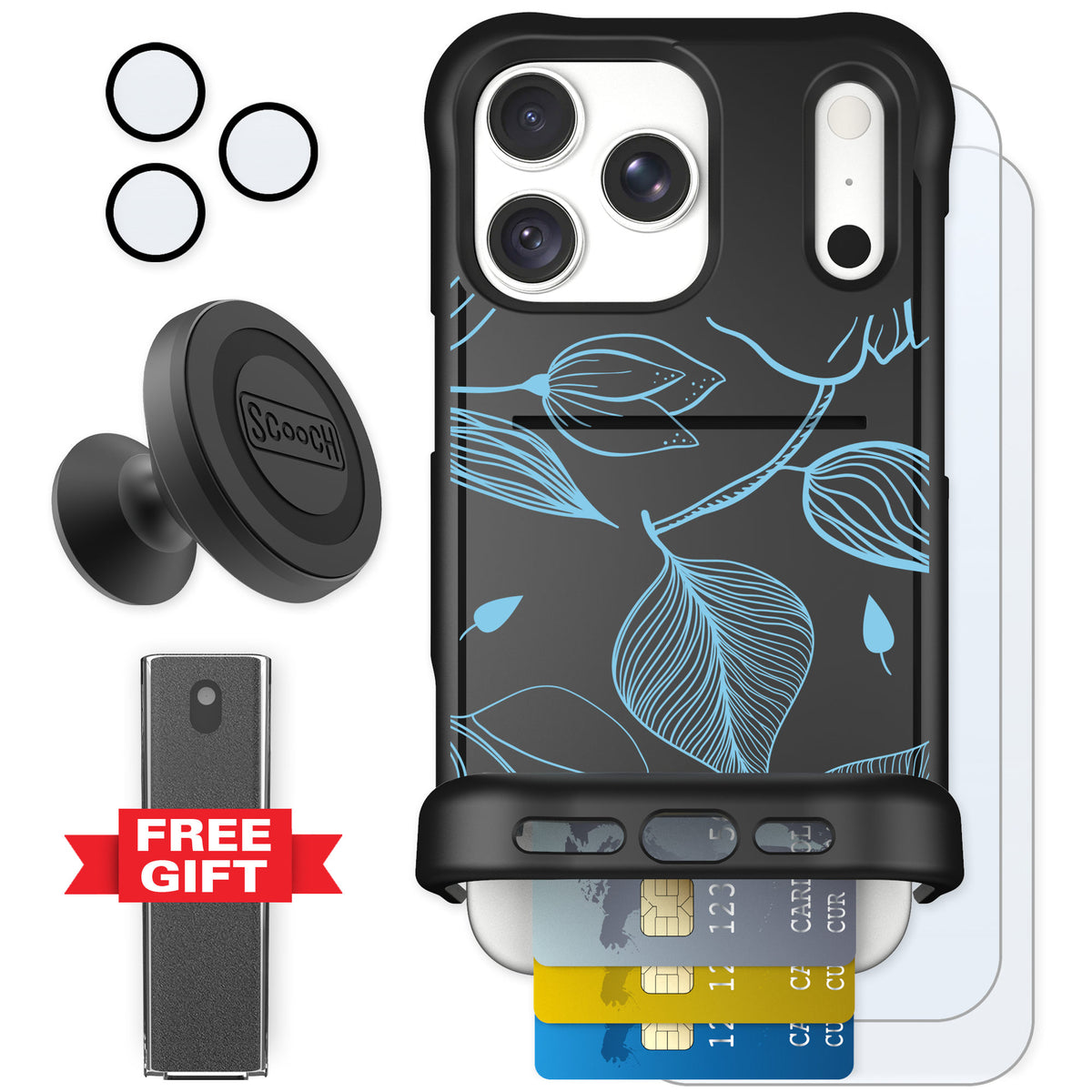 Scooch Wingmate Blue Hibiscus for iPhone 18 Pro Max — Defender Bundle