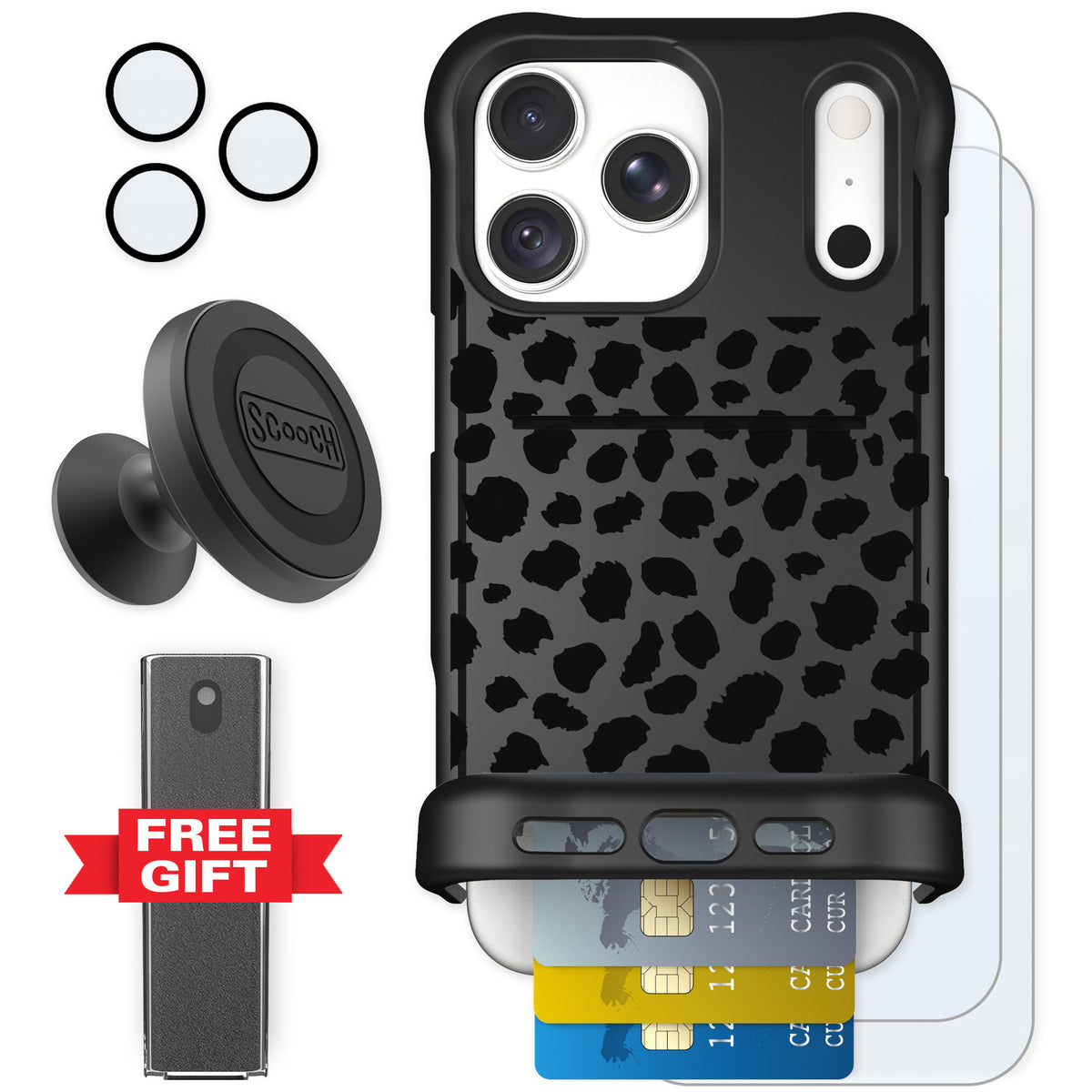 Scooch Wingmate Black Leopard for iPhone 18 Pro Max — Defender Bundle